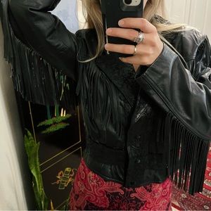 Vintage Global Identity Genuine Leather Fringe Jacket